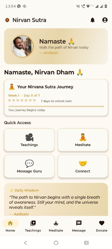 Nirvan Sutra App Home Screen